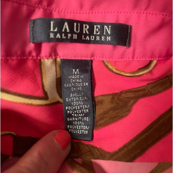 RALPH LAUREN Rare Pink Equestrian Horse Bit Stirrup Beautiful Luxury Blouse M - Picture 4 of 15